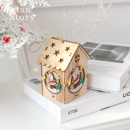 Christmas Minimalist Classic Style Christmas House Christmas Tree Wood Party Festival Hanging Ornaments Decorations Hanging Ornaments