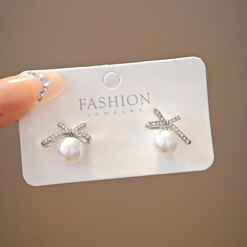 10 Pieces Minimalist Heart Shape Flower Bow Knot Imitation Pearl Alloy Rhinestone Irregular Women\'S Earrings 1 Pair