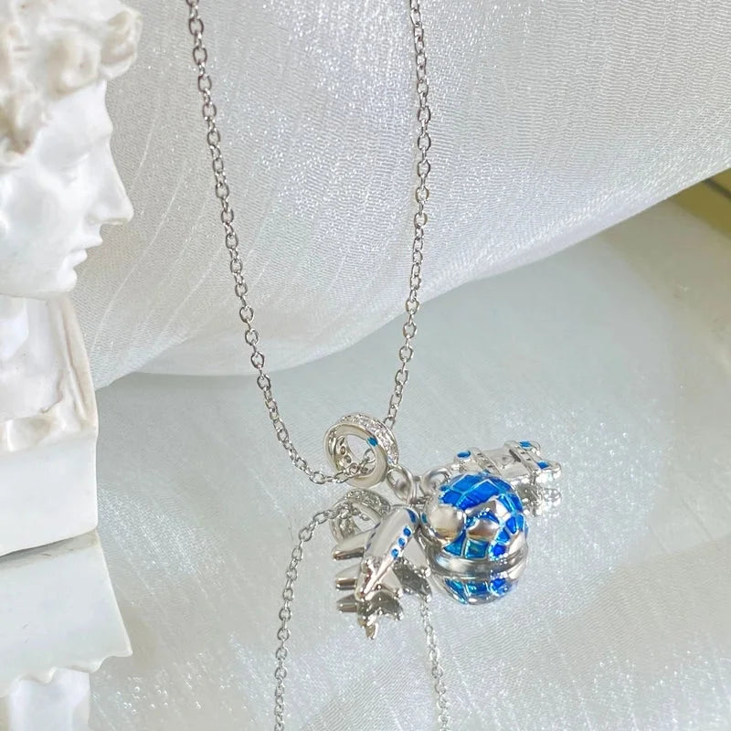 Copper Cable Chain Plating Four Leaf Clover Eiffel Tower Airplane Pendant Necklace