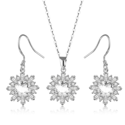 Copper Rhodium Plated Plating Inlay Flakes Snowflake Zircon Earrings Necklace