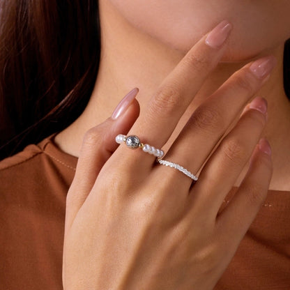 Fairy Style Sweet Shiny Round Imitation Pearl Synthetic Resin Beaded Rings