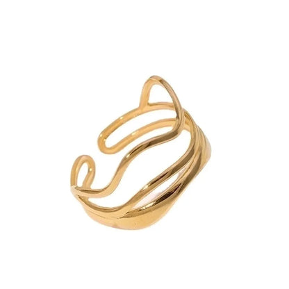 304 Stainless Steel 18K Gold Plated Minimalist Hollow Out Lines Open Rings