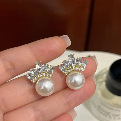 1 Pair Fashion Leaf Flower Bow Knot Imitation Pearl Alloy Rhinestones Earrings