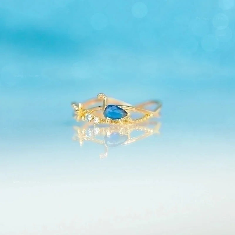 Small Dinosaur 18k Gold Colored Zircon Copper Ring