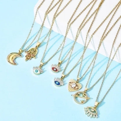 Bohemian Devil's Eye Heart Shape Stainless Steel Inlay Artificial Crystal Pendant Necklace