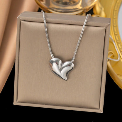 Casual Sweet Heart Shape Titanium Steel 18K Gold Plated Earrings Necklace
