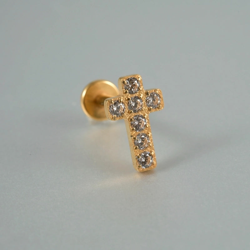 1 Piece Lip Rings Casual Vacation Tropical Cross G23 Titanium Alloy Plating Zircon 18K Gold Plated Lip Rings Ear Cartilage Rings & Studs