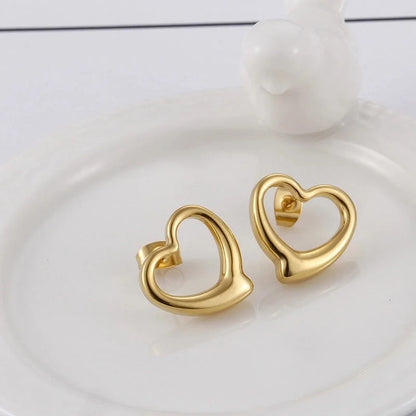 Fashion Heart Plating Titanium Steel No Inlaid 18K Gold Plated Earrings