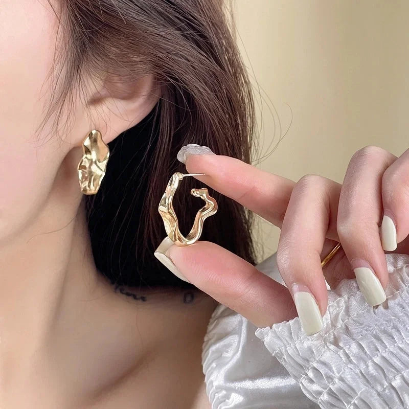 S925 Silver Needle Irregular Metallic Ear Studs Hip-Hop Trendy Earrings Simple Niche New Earrings 6418