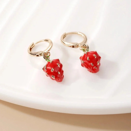 1 Pair Sweet Minimalist Strawberry Copper Drop Earrings