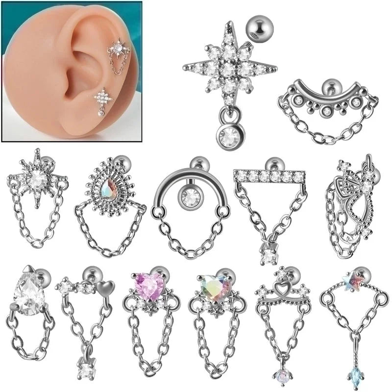 1 Piece Ear Cartilage Rings & Studs Elegant Glam Flower 304 Stainless Steel Copper Inlay Zircon