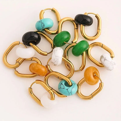 1 Pair Minimalist Geometric Plating 304 Stainless Steel Natural Stone Drop Earrings