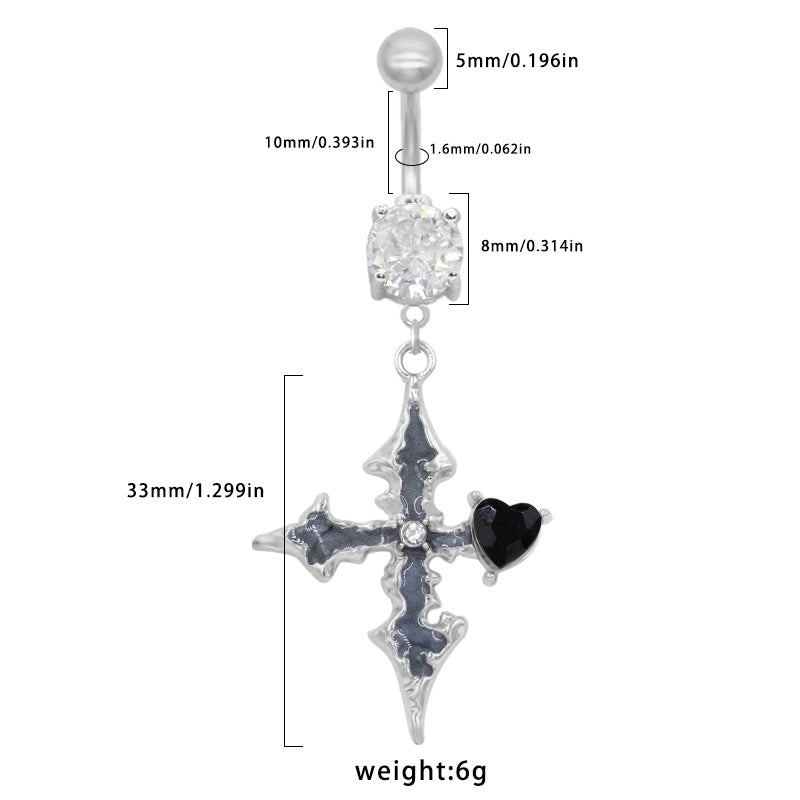 1 Piece Belly Rings Novelty Cross Heart Shape 316 Stainless Steel Alloy Epoxy Plating Rhinestones Glass White Gold Plated
