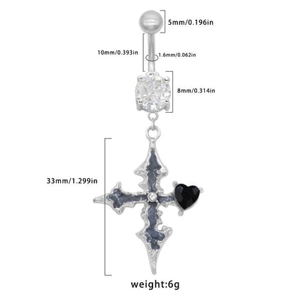 1 Piece Belly Rings Novelty Cross Heart Shape 316 Stainless Steel Alloy Epoxy Plating Rhinestones Glass White Gold Plated