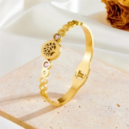 Elegant Minimalist Tree Heart Shape Butterfly Stainless Steel 18k Gold Plated Acrylic Bangle In Bulk