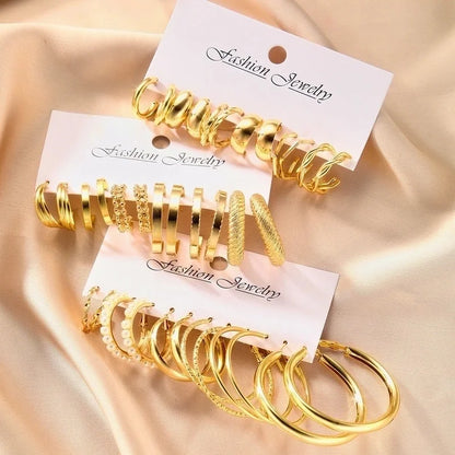 1 Set Retro Geometric Round Plating Inlay Alloy Artificial Pearls Earrings