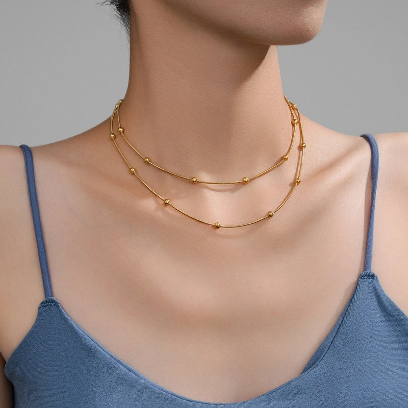 Double-Layer Choker Titanium Steel Necklace Three-Layer Blade Chain Snake Bones Chain Stainless Steel Jewelry Summer Non-Fading Female