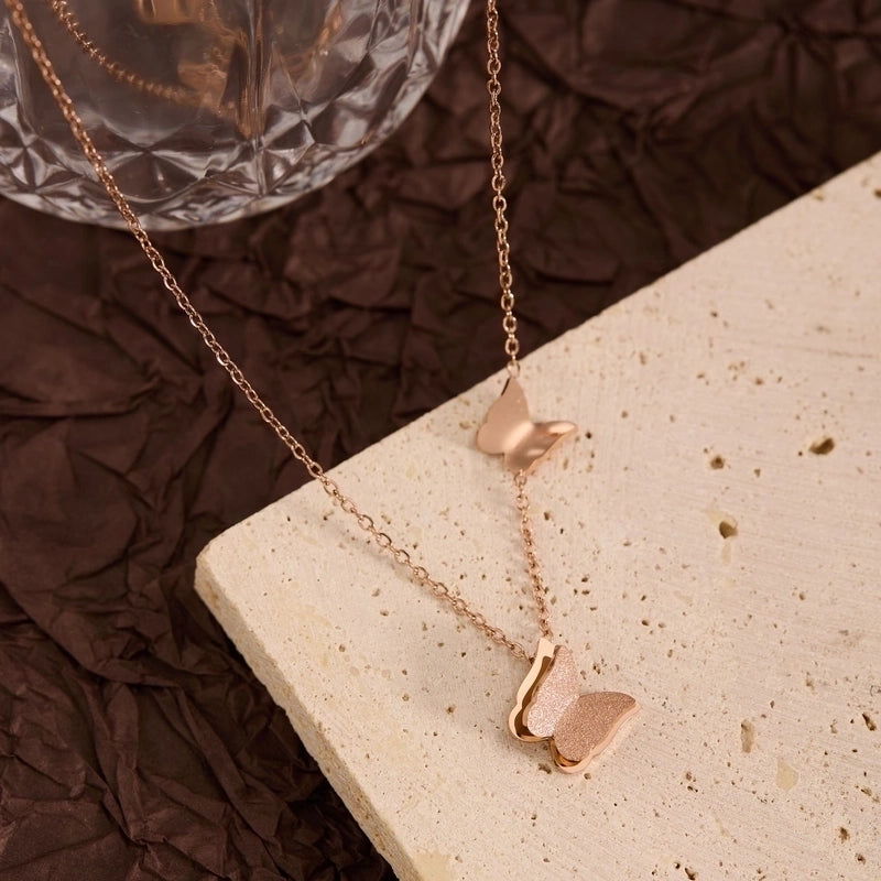 Titanium Steel Copper Leaf Heart Shape Pendant Necklace