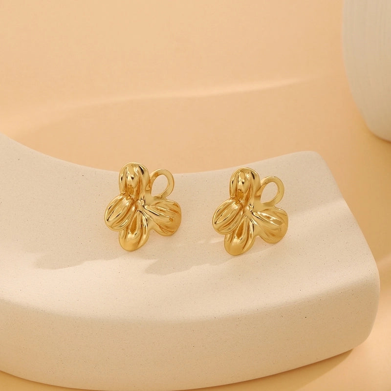 1 Pair Casual Minimalist Streetwear Waves Heart Shape Flower Plating 304 Stainless Steel Ear Studs