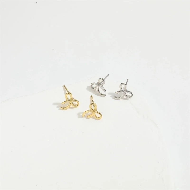1 Pair Elegant Bow Knot Copper 14K Gold Plated Ear Studs