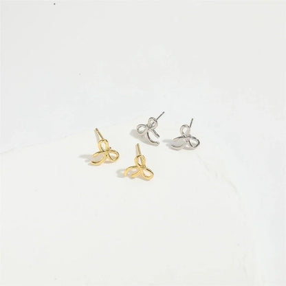 1 Pair Elegant Bow Knot Copper 14K Gold Plated Ear Studs