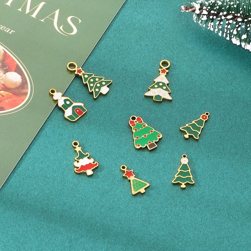 Diy Christmas Elements Oil Drop Stainless Steel Accessories Pendant Christmas Tree Santa Claus Snowman Reindeer