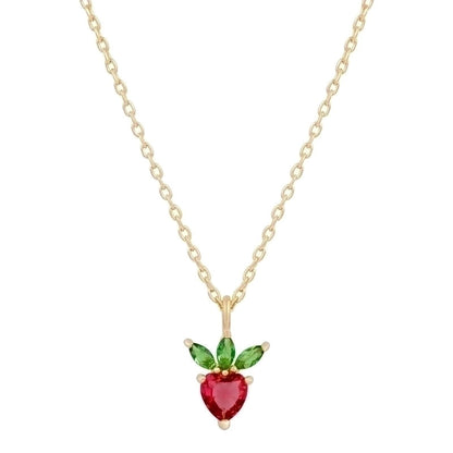 Cherry Peach Tropical Fruit Pendant Copper Inlaid Zircon Necklace