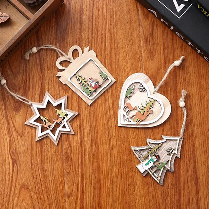 Christmas Christmas Tree Star Heart Shape Wood Party Hanging Ornaments