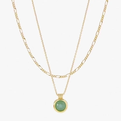 Retro Minimalist Round Stainless Steel Plating Inlay Natural Stone 18k Gold Plated Pendant Necklace