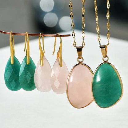 Minimalist Water Droplets Natural Stone Copper Jewelry Set