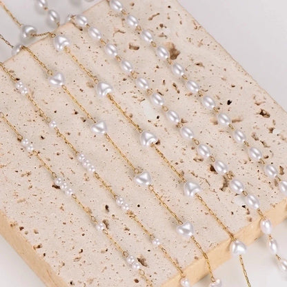 Casual Minimalist Round Heart Shape 304 Stainless Steel Artificial Pearl Necklace