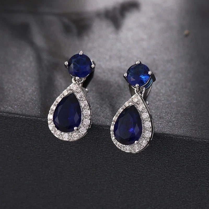 1 Pair Elegant Water Droplets Inlay Copper Crystal Zircon White Gold Plated Drop Earrings