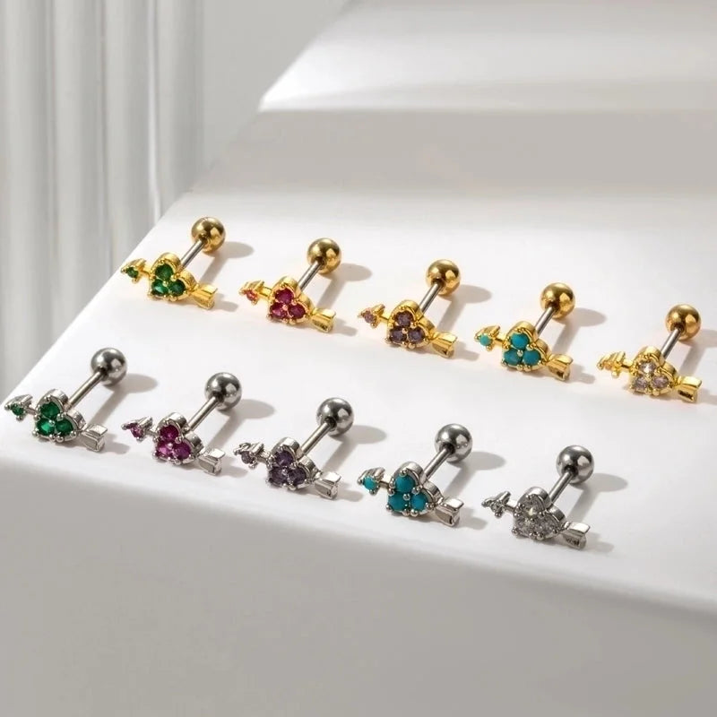 1 Piece Ear Cartilage Rings & Studs Sweet Heart Shape 316L Stainless Steel Copper Plating Inlay Zircon