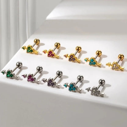 1 Piece Ear Cartilage Rings & Studs Sweet Heart Shape 316L Stainless Steel Copper Plating Inlay Zircon