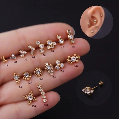 Ear Cartilage Rings & Studs Fashion Round 316L Stainless Steel Plating Inlay Zircon