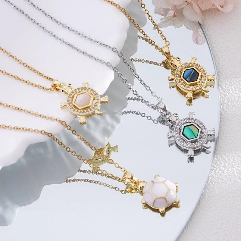 Popular Fashion Simple Copper Plating 18K Gold Colorful Oil Necklace Cute Turtle Pendant Necklace Female Jewelry