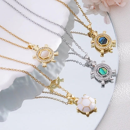 Popular Fashion Simple Copper Plating 18K Gold Colorful Oil Necklace Cute Turtle Pendant Necklace Female Jewelry