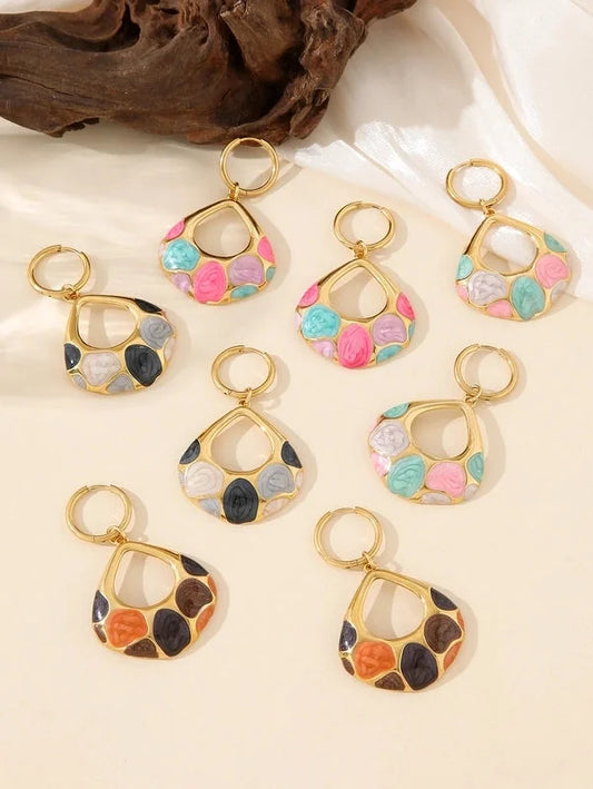 1 Piece Retro French Style Artistic Water Droplets 304 Stainless Steel Glass 18K Gold Plated Drop Earrings