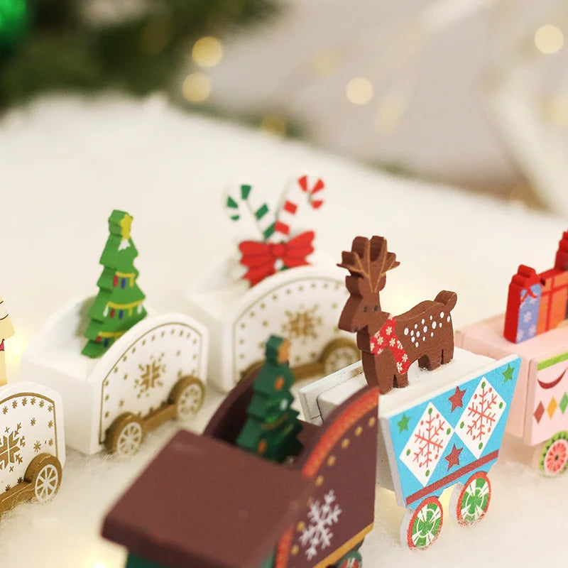 Christmas Decoration Christmas Painted Wooden Train Ornament Children's Toy Gift