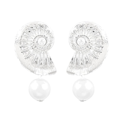 12627 Cross-border Beach Fashion Pearl Conch Metal Earrings Temperament Simple All-match Summer Holiday Earrings