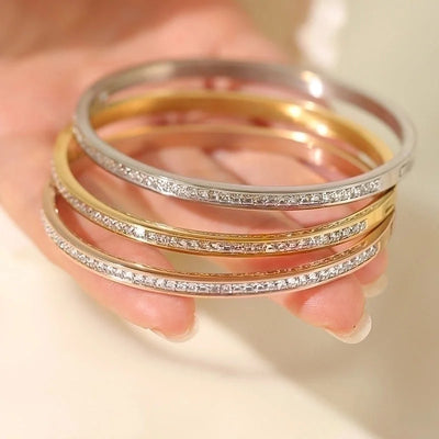 Retro Round Titanium Steel Inlay Zircon Bangle