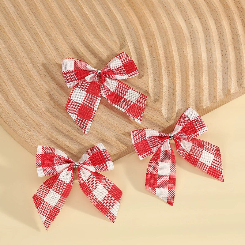 Kuhiro Christmas Bow Red Black Green Plaid Bow Imitation Linen OPP Bag Christmas Tree Wreath Decoration