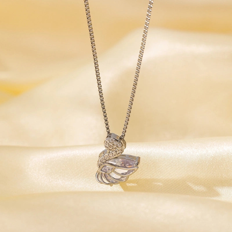 Titanium Steel Copper Plating Heart Shape Flower Bow Knot Pendant Necklace