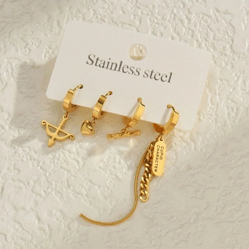 1 Set Minimalist Classic Style Heart Shape Inlay 304 Stainless Steel Rhinestones Drop Earrings