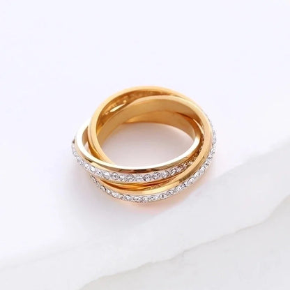 304 Stainless Steel 18K Gold Plated Minimalist Plating Inlay Solid Color Rhinestones Rings
