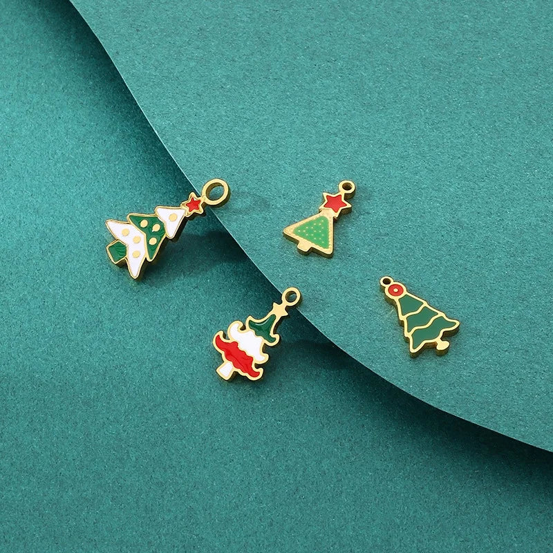 Stainless Steel Oil Drop Christmas Pendant Cartoon Christmas Tree Diy Accessories Christmas Tree Series Pendant Accessories