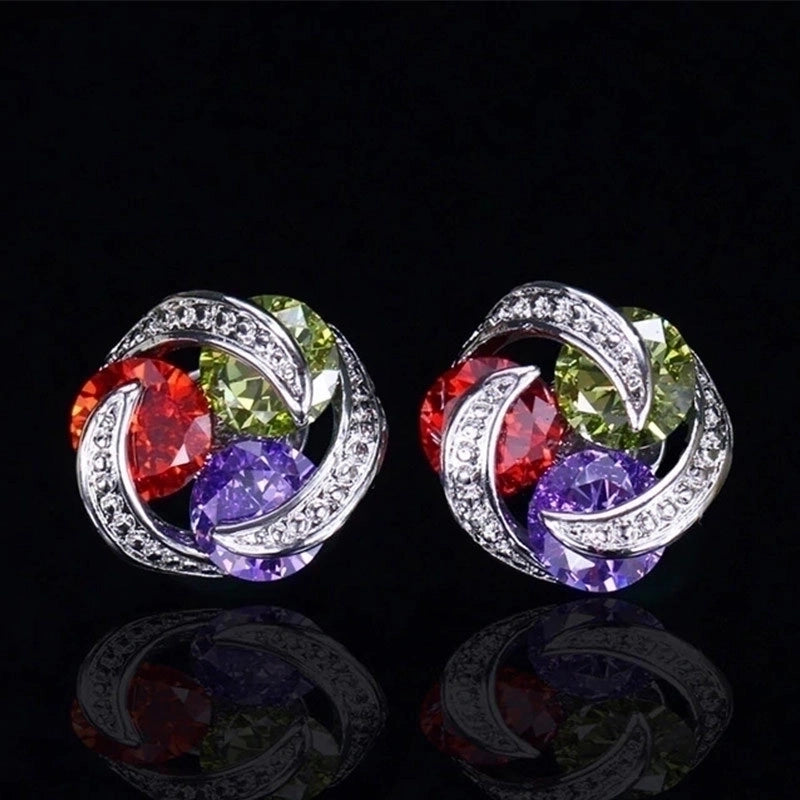 Fashion Colorful Zircon Contrast Color Copper Earrings