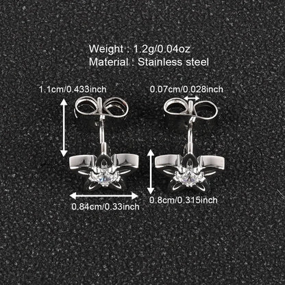 1 Pair Minimalist Classic Style Heart Shape Butterfly Deer Polishing Inlay 304 Stainless Steel Zircon 18K Gold Plated Ear Studs