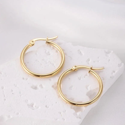 1 Pair Vintage Style Modern Style Minimalist Round Plating Titanium Steel 18K Gold Plated Hoop Earrings