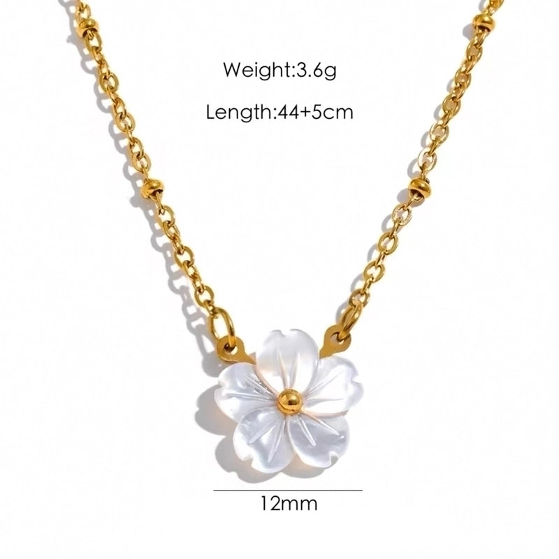 IG Style Elegant Sweet Flower 304 Stainless Steel Shell 18K Gold Plated Inlay Rings Earrings Necklace